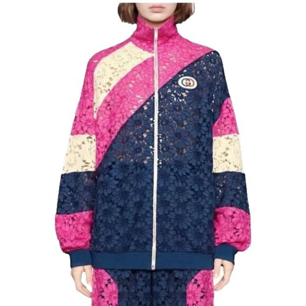GUCCI Pink Floral Lace Intarsia Bomber Jacket, XXS (fits XXS to M), NWT